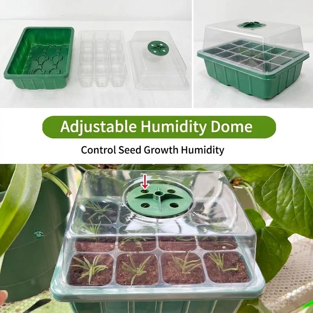 Seed Starter Tray - ถาดเพาะเมล็ดพร้อมชุดไฟปลูกต้นไม้ ประกอบด้วยถาดเพาะเมล็ดแบบยกสูงพร้อมฝาครอบปรับความชื้นได้และช่องใส