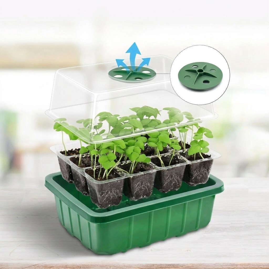 Seed Starter Tray - ถาดเพาะเมล็ดแบบปรับความชื้นได้พร้อมไฟปลูกต้นไม้ ชุดถาดเพาะเมล็ดแบบยกสูงเพื่อการเพาะปลูกที่มีประสิทธิภาพ