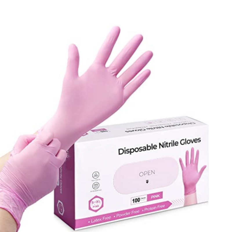 Garden Gloves - ถุงมือไนไตรล์สีชมพูแบบใช้แล้วทิ้งสำหรับทำความสะอาดในครัวเรือน ทำสวน ล้างจาน ปราศจากน้ำยาง ใช้ในร้านทำเล็บ ร้านสัก