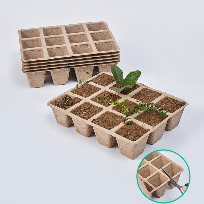 Seed Starter Tray - 5 ชิ้น 12 หลุมพืชเนอสเซอรี่ถาดเยื่อกระดาษย่อยสลายได้สวนหว่านถาดเมล็ด Planter Hydroponics