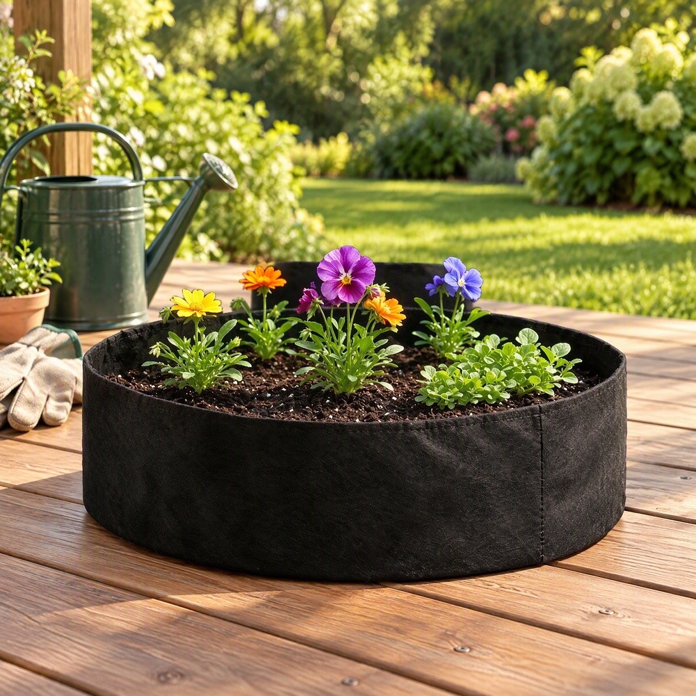 Grow Bag - กระถางปลูกต้นไม้ทรงกลมขนาดใหญ่ ทำจากผ้าสักหลาด ขนาด 130x30 ซม. สีดำ