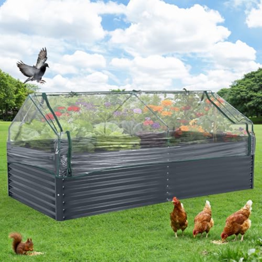 Raised Garden Bed - การทำสวนผักกลางแจ้ง: แปลงปลูกผักแบบยกสูง ทำจากเหล็กชุบสังกะสี ขนาด 8x4x2 ฟุต