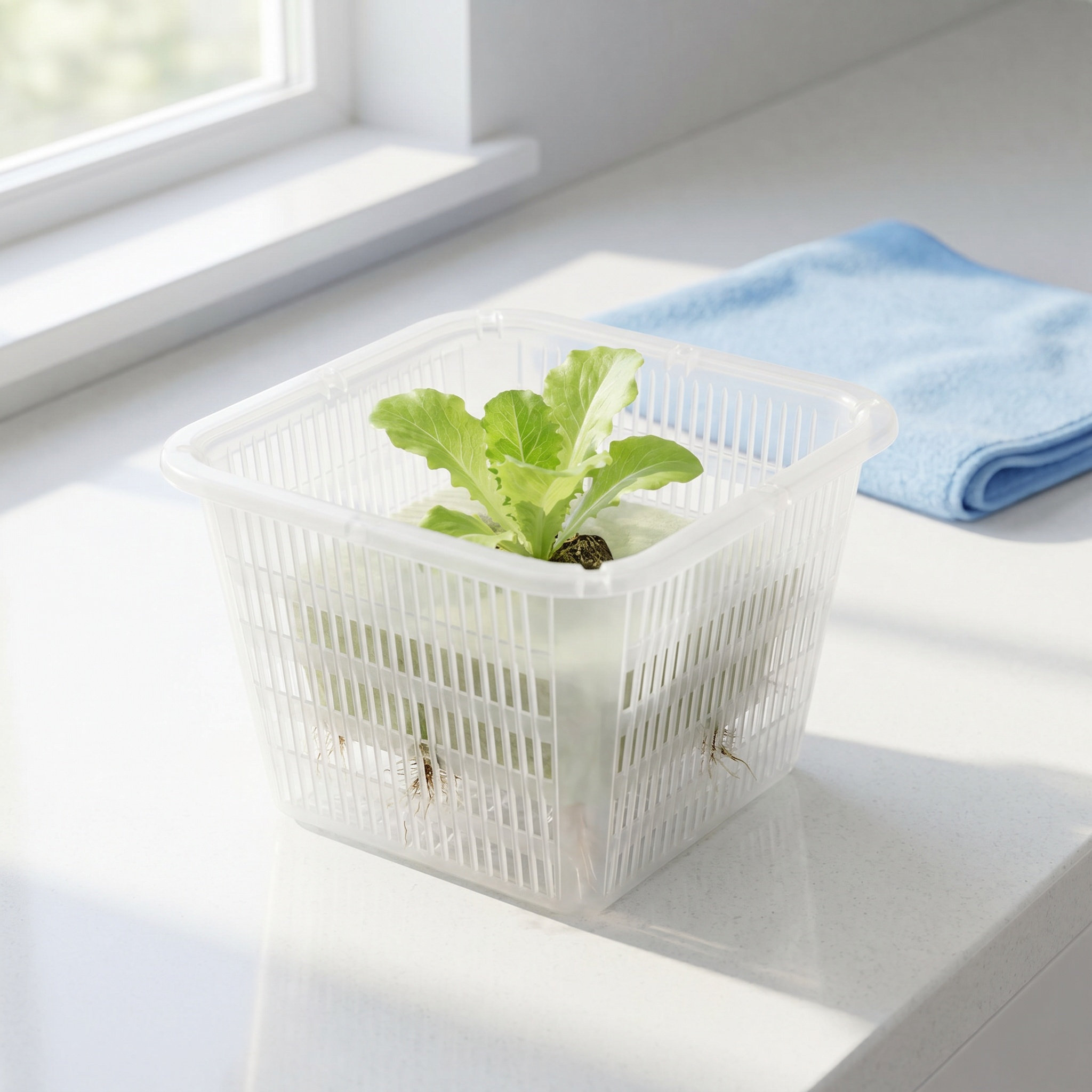 Plant Pot - กระถางปลูกพืชแบบไฮโดรโปนิกส์ทรงสี่เหลี่ยม 6 ชิ้น ถ้วยตาข่ายพลาสติก ดีไซน์มีร่อง สำหรับปลูกต้นกล้าผักในร่ม
