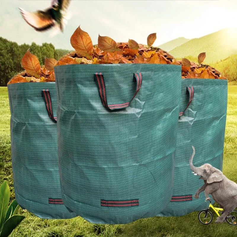 Grow Bag - ถุงเก็บใบไม้ในสวนขนาดใหญ่ สำหรับเก็บกิ่งไม้และใบไม้ร่วง สีเขียวเข้ม ผลิตจากพลาสติก PP ทอ
