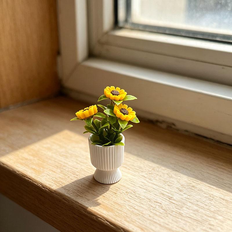Plant Pot - { # ต้นทานตะวันจิ๋วในกระถาง ของตกแต่งบ้านตุ๊กตาขนาด 1/12 โมเดลของเล่น