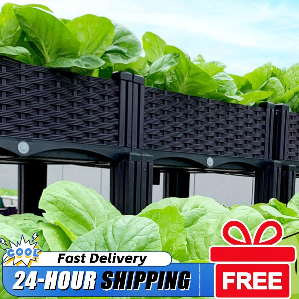 Raised Garden Bed - กระถางปลูกต้นไม้พลาสติกแบบยกสูงพร้อมขาตั้ง มีรูระบายน้ำ กล่องเพาะชำ ยกสูงสำหรับสวน ลานบ้าน ระเบียง