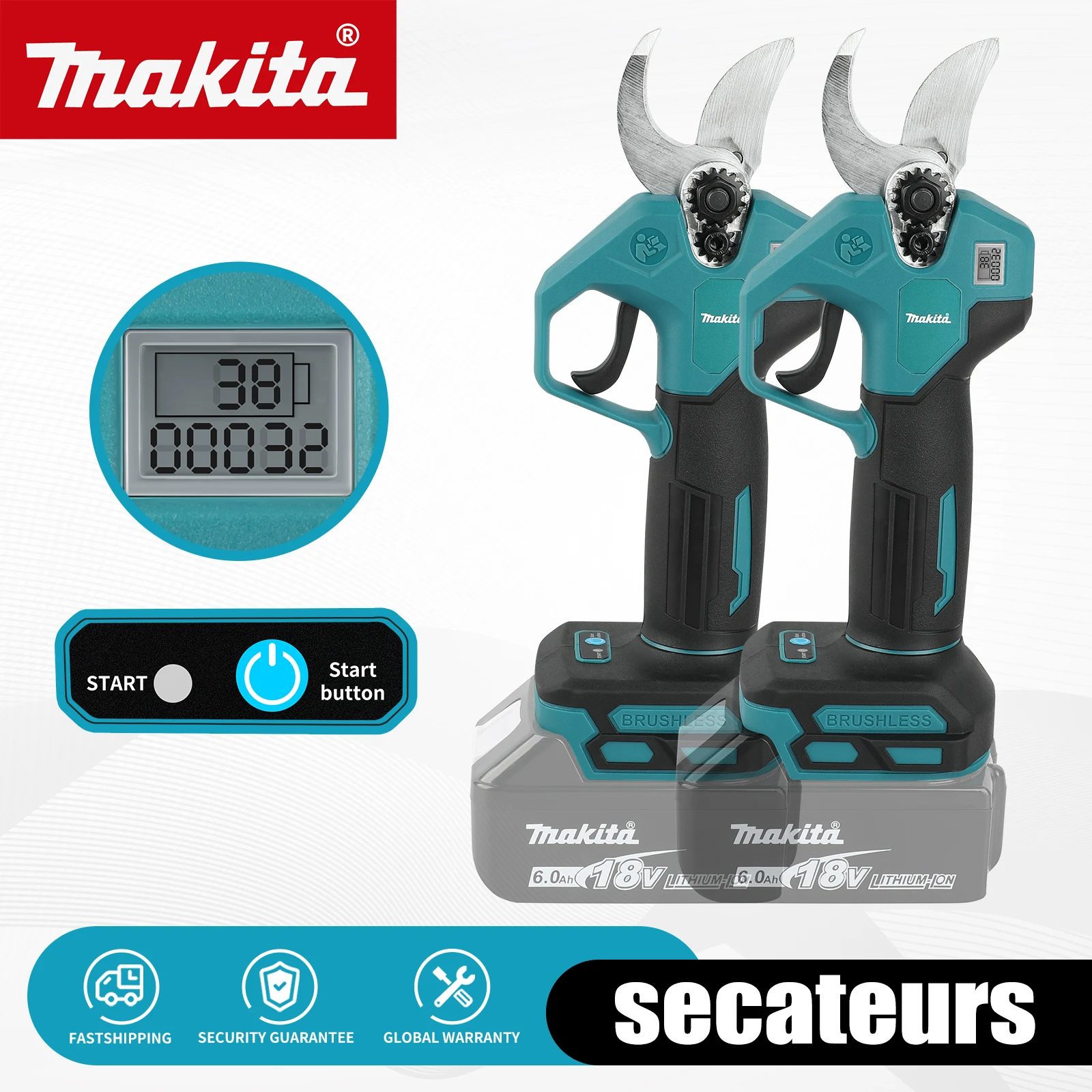 Pruning Shears - กรรไกรตัดแต่งกิ่งไม้ไฟฟ้าไร้สาย ใบมีด SK5 จอแสดงผล LCD ขนาดเส้นผ่านศูนย์กลางการตัด