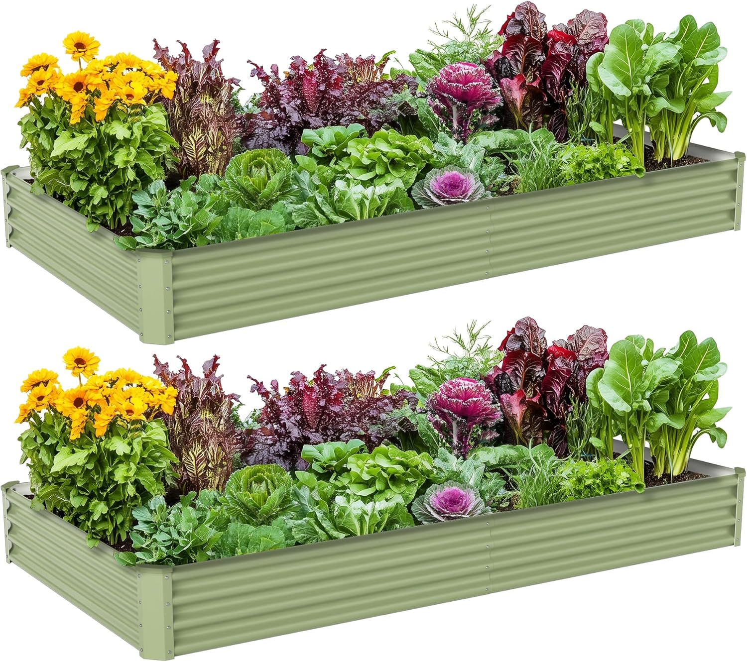 Raised Garden Bed - แปลงปลูกผักกลางแจ้งแบบยกพื้น ทำจากเหล็กชุบสังกะสี ขนาดใหญ่ 8x4x1 ฟุต