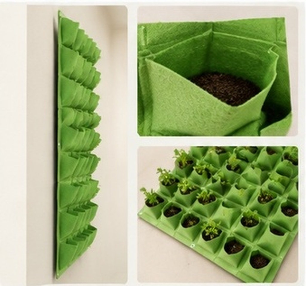 Vertical Planter - กระถางปลูกต้นไม้แบบแขวนติดผนัง 64 ช่อง ทำจากผ้าสักหลาดไม่ทอ ใช้ซ้ำได้ สำหรับปลูกในร่มและกลางแจ้ง