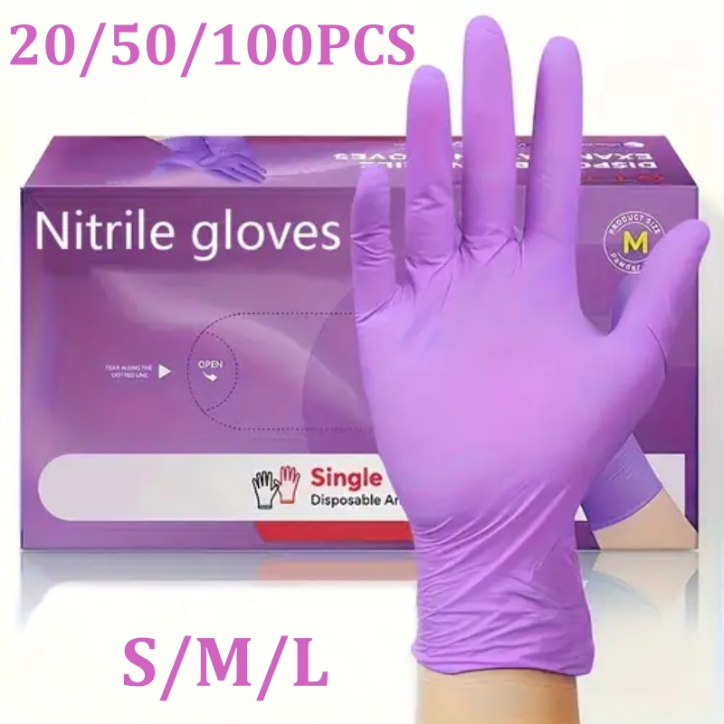 Garden Gloves - 50/100PCS สีม่วงถุงมือไนไตรล์แบบใช้แล้วทิ้งสีม่วง 5 มิลเกรดอาหารถุงมือสำหรับผู้หญิงทำความสะอาดสวนถุงมือครัว