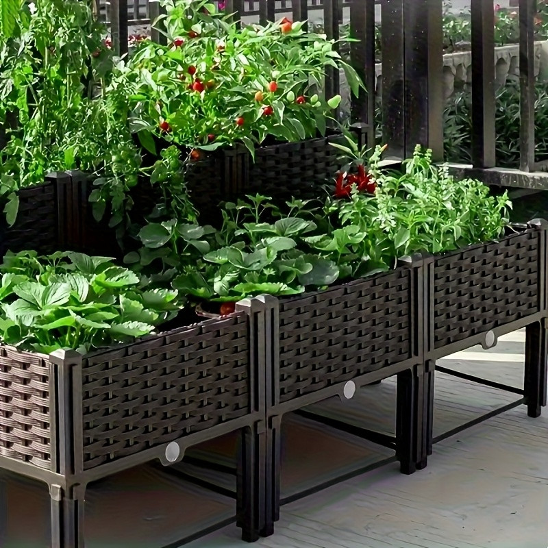 Raised Garden Bed - กระถางปลูกต้นไม้ยกพื้นพร้อมระบบรดน้ำอัตโนมัติและรูระบายน้ำ สำหรับปลูกสมุนไพรและผัก เหมาะสำหรับสวน ระเบียง และลานบ้าน (2