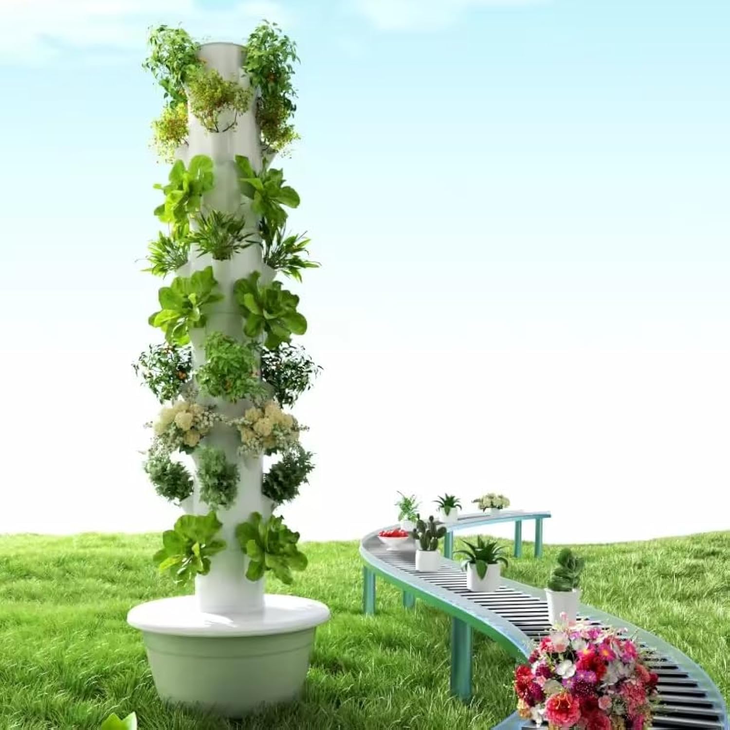 Vertical Planter - หอปลูกพืชไฮโดรโปนิกส์แนวตั้งแบบแอโรโปนิกส์ สำหรับผลไม้และผัก 9 ชั้น 36 กระถาง